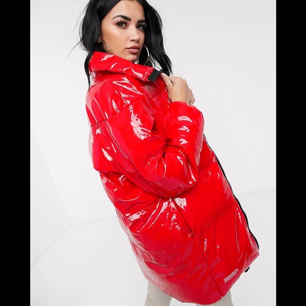 Juicy Couture Black Label Patent Puffer Coat Jacket Shiny Oversized Streetwear